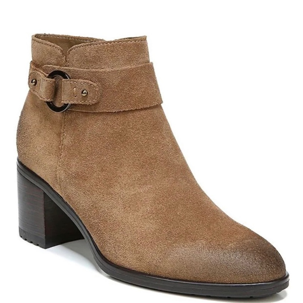 Naturalizer Lydia Bootie Warm Suede Oat/Brown Distressed Zip Size 8M